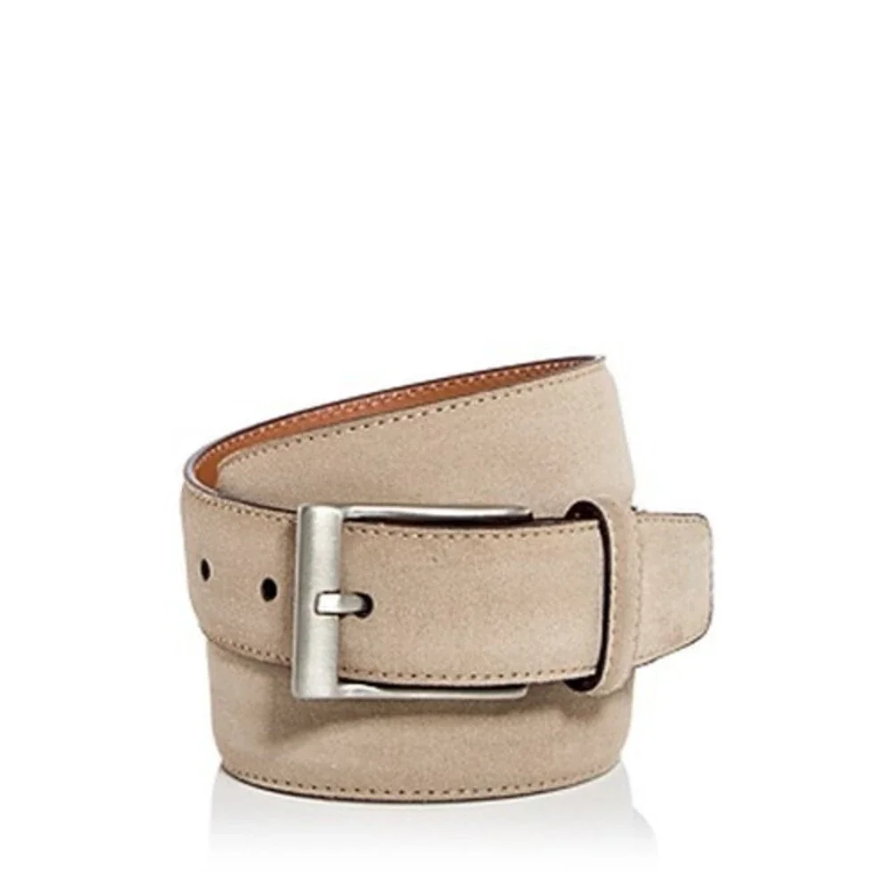 Magnanni Telante Suede & Leather Belt Men's 42 Taupe Nickel-Tone Square Buckle